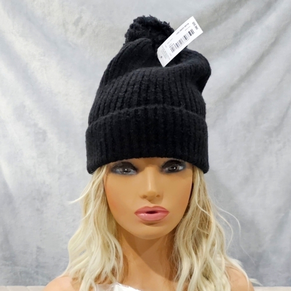Detachable or Interchangeable Two Pom Beanie Cuffed Winter Knit Hat in Black - Picture 4 of 8